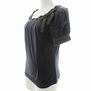 M'S GRACY 美品 JC-125332 カットソー 半袖 グログランテープ リボン ネイビー 紺 40 1114