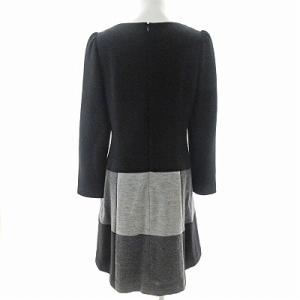 M'S GRACY TD-321550 ワンピース 長袖 膝丈 ウール リボン パッチワーク調 黒 グレー 40 1110