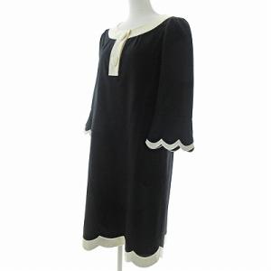 M'S GRACY KN-821582 ワンピース 7分袖 膝丈 ハートボタン バイカラー 黒 白 40 1110