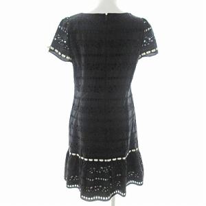 M'S GRACY 美品 FS-321336 ワンピース 膝丈 半袖 アイレットレース リボン 黒 42 1114