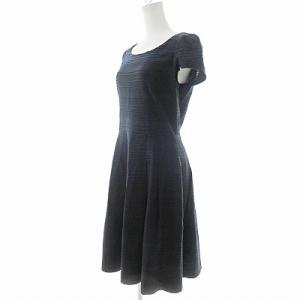 M'S GRACY 美品 FS-521335 ワンピース 半袖 膝丈 ピンタック ボーダー ネイビー 紺 40 1110