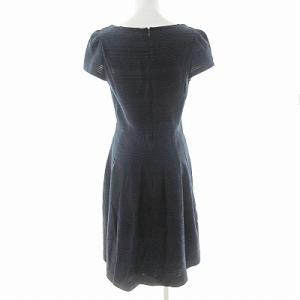M'S GRACY 美品 FS-521335 ワンピース 半袖 膝丈 ピンタック ボーダー ネイビー 紺 40 1110