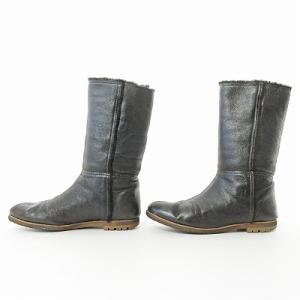 PRADA SPORT montone antic moro ロング ムートン ブーツ インヒール レザー ダークブラウン 茶 39 25.5cm