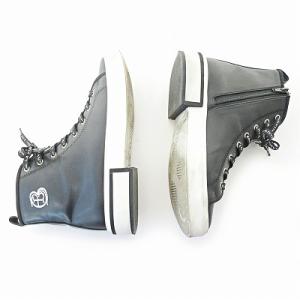 LANVIN en Bleu レザー レースアップ ハイカット ジップ スニーカー ロゴ刺繍 ロゴシューレース ブラック 23.5 1215