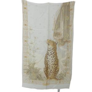 美品 シルク 大判 ストール トラ 虎柄 薄手 花柄 縦長 マルチカラー 1229