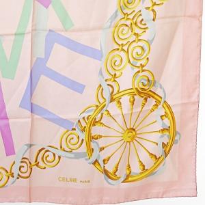CELINE 美品 大判スカーフ ロゴ柄 総柄 シルク ピンク 0115