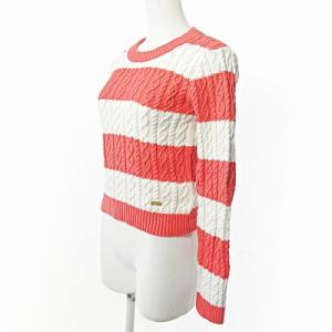 BURBERRY BLUE LABEL コットン ニット セーター 長袖 ボーダー 白 赤 38 0116
