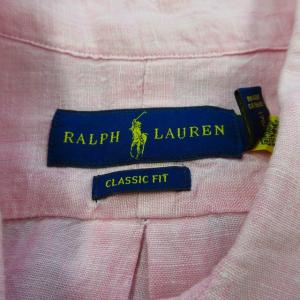 RALPH LAUREN 近年モデル 美品 リネンシャツ BDシャツ ボタンダウン 長袖 ピンク M 175