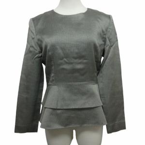 ノーカラー ジャケット シルク混 フレア ラメ 光沢 10 約M シルバー 銀色 0222