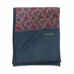 美品 スカーフ リバーシブル ペイズリー シルク 紺 ネイビー WY 0312