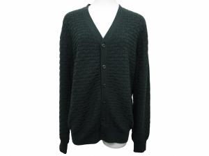 美品 ウール カーディガン ニット ブルゾン ブランドボタン HCE01M HC09M グリーン系 52 約L相当 0410