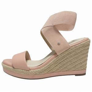 COLE HAAN サンダル シューズ 厚底 ゴムストラップ ウエッジソール W17639 ピンク ブラウン 6.5 約24?p 0618