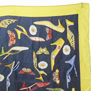 Salvatore Ferragamo 大判 シルクスカーフ 総柄 サンダル柄 シューズ柄 蝶 ネイビー 紺 0801 GY14