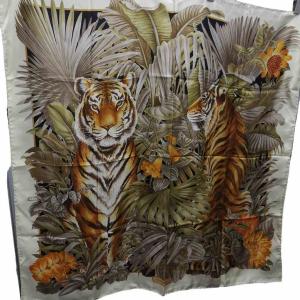 トラ 大判 シルク トラ柄 総柄 イエロー黄色 スカーフ GY14