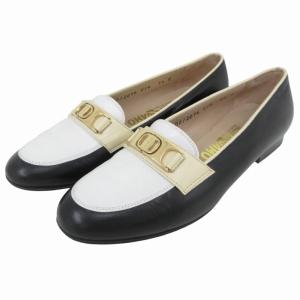 パンプス シューズ ローファー 金金具 バイカラー 5.5 23?p 黒 ブラック 白 ホワイト GY14