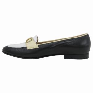 Salvatore Ferragamo パンプス シューズ ローファー 金金具 バイカラー 5.5 23?p 黒 ブラック 白 ホワイト GY14