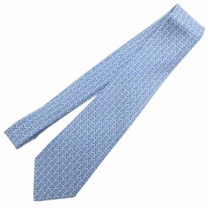 Salvatore Ferragamo 箱付き ネクタイ ビジネス ロゴ 総柄 絹(シルク)  青 ブルー GY14