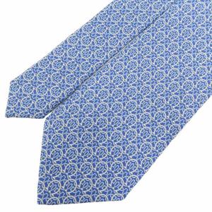 Salvatore Ferragamo 箱付き ネクタイ ビジネス ロゴ 総柄 絹(シルク)  青 ブルー GY14