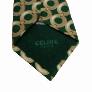 CELINE ネクタイ 総柄 ロゴ入りシルク 緑 グリーン GY14