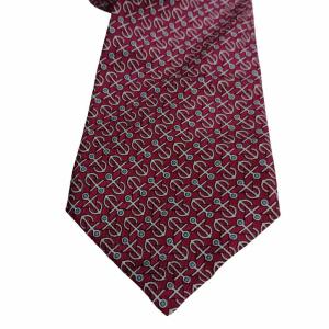 HERMES 美品 ネクタイ 総柄 イカリ 総柄 ロゴ入り 光沢 赤 レッド GY14