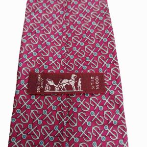 HERMES 美品 ネクタイ 総柄 イカリ 総柄 ロゴ入り 光沢 赤 レッド GY14