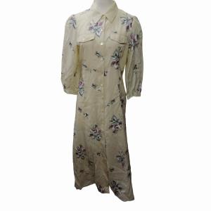 花柄 刺繍 ワンピース ひざ丈 透け感 薄手 総柄 ベージュ