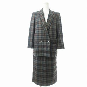 80s ヴィンテージ 白タグ ノバチェック セットアップ スカート ダブル 7 緑 黒 ベージュ