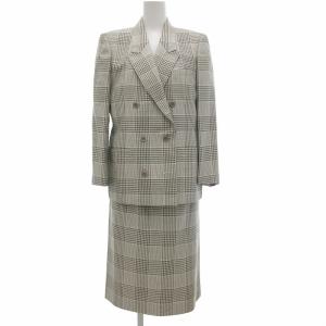 スカートスーツ セットアップ シルク チェック柄 ハウンドトゥース ウール 7AR
