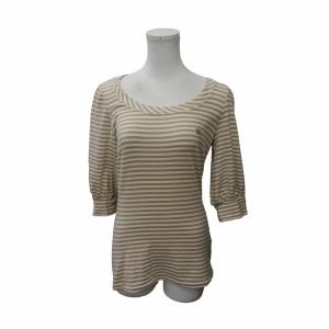 ボーダー 長袖 カットソー 刺繍ロゴ プルオーバー 伸縮性 ストレッチ性  ブラウン  GY14