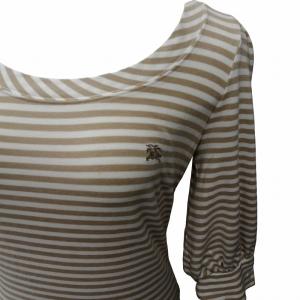 BURBERRY BLUE LABEL ボーダー 長袖 カットソー 刺繍ロゴ プルオーバー 伸縮性 ストレッチ性  ブラウン  GY14