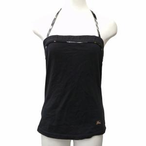 BURBERRY BLUE LABEL キャミソール ノースリーブ タンクトップ  刺繍ロゴ ノバチェック 黒 ブラック 38 約M GY14