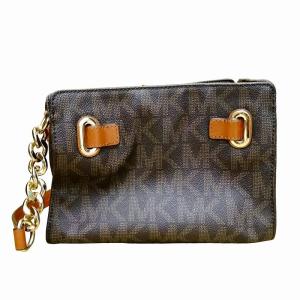 MICHAEL KORS 総柄 ショルダーバッグ チェーン ロゴ レザー 茶 ブラウン GY14