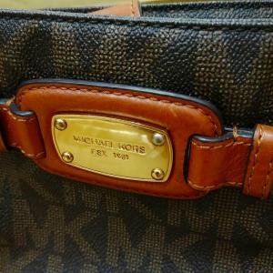 MICHAEL KORS 総柄 ショルダーバッグ チェーン ロゴ レザー 茶 ブラウン GY14