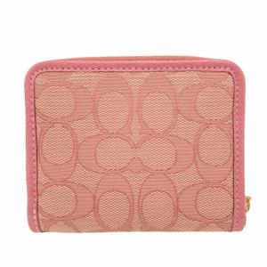 COACH スモール ジップ アラウンド ウォレット シグネチャー ジャカード ミニ財布 ピンク CH389