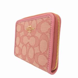 COACH スモール ジップ アラウンド ウォレット シグネチャー ジャカード ミニ財布 ピンク CH389