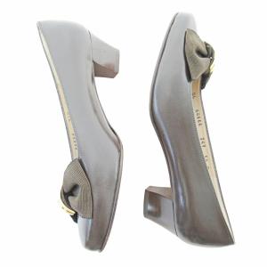 Salvatore Ferragamo ガンチーニ リボン パンプス レザー ゴールド金具 5.5 23cm ブラウン 茶 0906 GY09