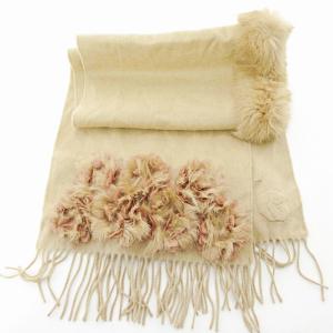 M'S GRACY マフラー ストール ラビットファー フラワーモチーフ ベージュ 0930 GY09