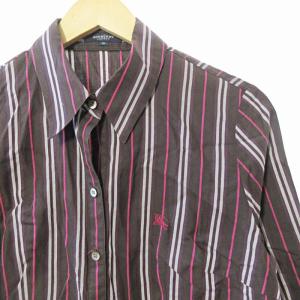 BURBERRY シャツ ブラウス 7分袖 ストライプ 13 茶
