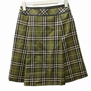 BURBERRY BLUE LABEL ノバチェック ひざ丈 フレアスカート FLF55-626 緑 グリーン 36 約S