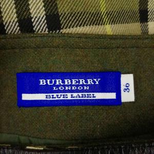 BURBERRY BLUE LABEL ノバチェック ひざ丈 フレアスカート FLF55-626 緑 グリーン 36 約S