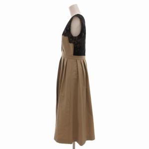 UNITED ARROWS UPCS 美品 レース切替 Vネックワンピース ノースリーブ ドレス 38 M ベージュ 黒 ブラック