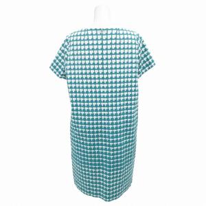 Leilian ワンピース 半袖 ひざ丈 総柄 13 XL 青 ブルー系 白 ホワイト