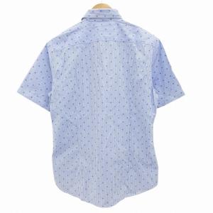 23区 オム HOMME タグ付き シャツ 半袖 ストライプ 48 L 青 ブルー 白 ホワイト