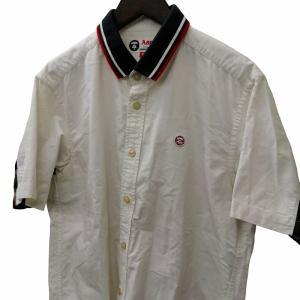 A BATHING APE シャツ ブラウス 迷彩切替 ロゴ 刺繍 半袖 切替 白 ホワイト M GY09