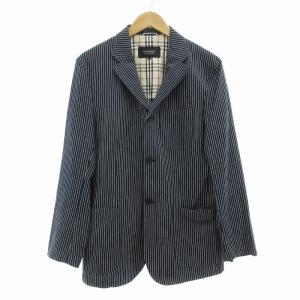 美品 テーラードジャケット ブレザー 上着 シングル 背抜き ストライプ M インディゴ 白 ホワイト GY09