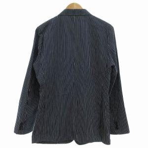 BURBERRY BLACK LABEL 美品 テーラードジャケット ブレザー 上着 シングル 背抜き ストライプ M インディゴ 白 ホワイト GY09