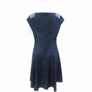 M'S GRACY デニムワンピース ひざ丈 半袖 リボン 38 M インディゴブルー