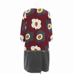 M'S GRACY 美品 総柄 ワンピース ひざ丈 七分丈 バルーンスリーブ ボートネック 花柄 スパンコール 40 L マルチカラー GY09
