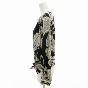 LEONARD ファッション FASHION ブラウス カットソー 長袖 プルオーバー サイドリボン ペイズリー柄 総柄 M 黒 ブラック