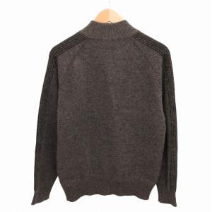 Aquascutum ニット セーター ハーフボタン ハイネック ロゴ刺繍 長袖 M グレー GY09